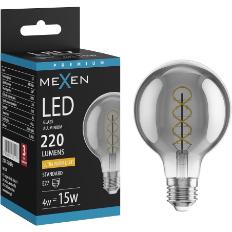 Mexen Vintis LED-Glühbirne Spirale Filament E27, G80, 4W, Warm - 2200K, 220 lm, rauchig - L165-E27-0422-70