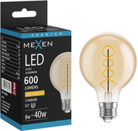 Mexen Vintis LED-Glühbirne Spirale Filament E27, G80, 8W, Warm - 2200K, 600 lm, amber - L165-E27-0822-50