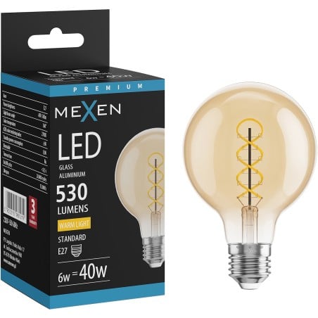 Mexen Vintis LED-Filament-Glühbirne Spirale E27, G80, 6W, Warm - 2700K, 530 lm, bernstein - L165-E27-0627-50