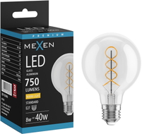 Mexen Vintis LED-Filament-Glühbirne Spirale E27, G80, 8W, Warm - 2700K, 750 lm, klar - L165-E27-0827-00