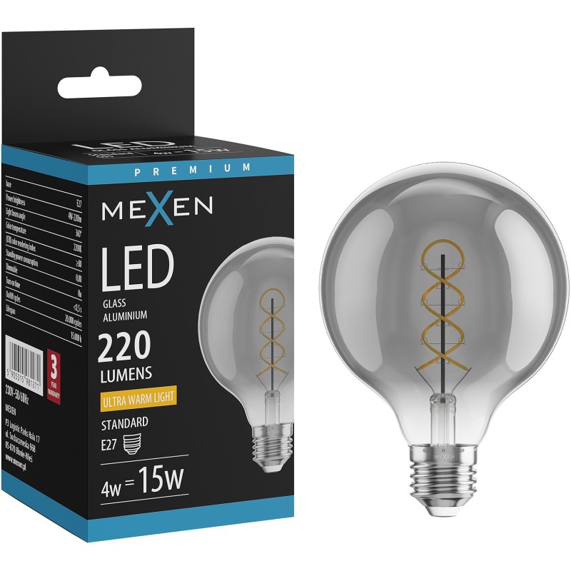 Mexen Vintis Filament-LED-Glühbirne Spirale E27, G95, 4W, Warm - 2200K, 220 lm, Rauch - L167-E27-0422-70