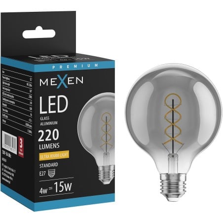 Mexen Vintis Filament-LED-Glühbirne Spirale E27, G95, 4W, Warm - 2200K, 220 lm, Rauch - L167-E27-0422-70