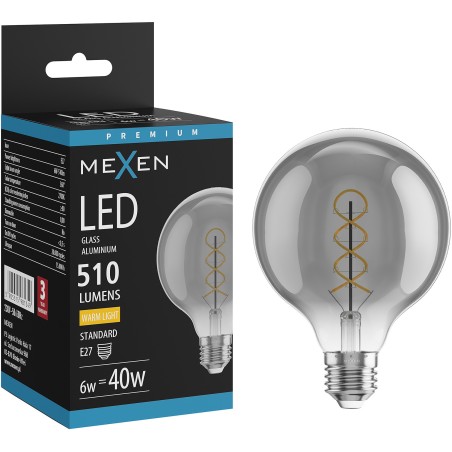 Mexen Vintis LED-Filament-Glühbirne Spirale E27, G95, 6W, Warm - 2700K, 510 lm, Rauch - L167-E27-0627-70