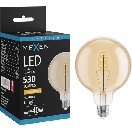 Mexen Vintis LED-Filament-Glühbirne Spirale E27, G125, 6W, Warm - 2200K, 530 lm, Amber - L168-E27-0622-50
