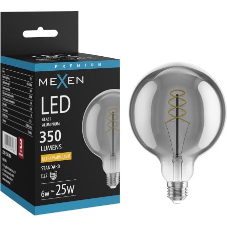 Mexen Vintis LED-Glühbirne Filament Spirale E27, G125, 6W, Warm - 2200K, 350 lm, Rauch - L168-E27-0622-70