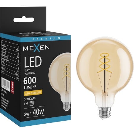 Mexen Vintis LED-Filament-Glühbirne Spirale E27, G125, 8W, Warm - 2200K, 600 lm, amber - L168-E27-0822-50