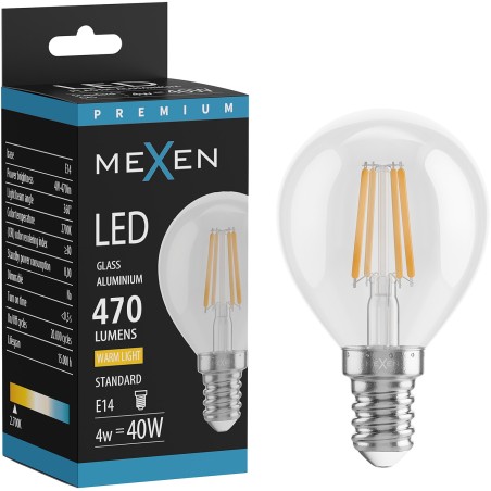 Mexen Vintis LED-Filamentlampe E14, G45, 4W, Warm - 2700K, 470 lm, klar - L156-E14-0427-00