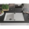 Mexen Bruno Granitspüle 1-beckig mit Abtropffläche 795 x 495 mm, weiß, schwarzer Siphon - 6513791010-20-B