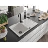 Mexen Bruno Granitspüle 1-beckig mit Abtropffläche 795 x 495 mm, weiß, schwarzer Siphon - 6513791010-20-B