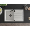 Mexen Bruno Granitspüle 1-beckig mit Abtropffläche 795 x 495 mm, weiß, schwarzer Siphon - 6513791010-20-B