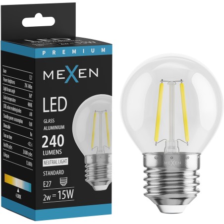 Mexen Vintis LED-Filament-Lampe E27, G45, 2W, Neutral - 4000K, 240 lm, klar - L156-E14-0227-00 - L156-E27-0240-00