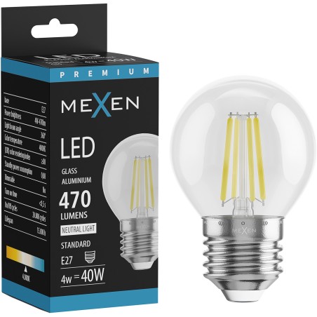 Mexen Vintis LED-Filament-Glühbirne E27, G45, 4W, Neutral - 4000K, 470 lm, klar - L156-E27-0427-00 - L156-E27-0440-00