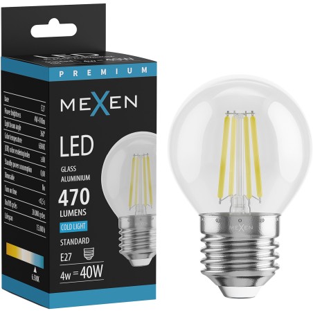 Mexen Vintis LED-Filament-Glühbirne E27, G45, 4W, Kalt - 6500K, 470 lm, klar - L156-E27-0465-00