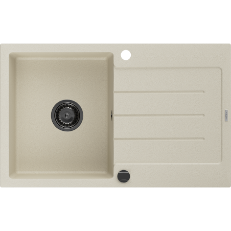 Mexen Bruno granitspüle 1-beckig mit Abtropffläche 795 x 495 mm, beige, schwarzer Siphon - 6513791010-69-B