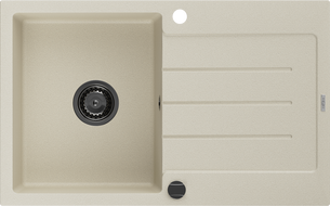 Mexen Bruno Granitspüle 1-Becken mit Abtropffläche 795 x 495 mm, beige, schwarzer Siphon - 6513791010-69-B