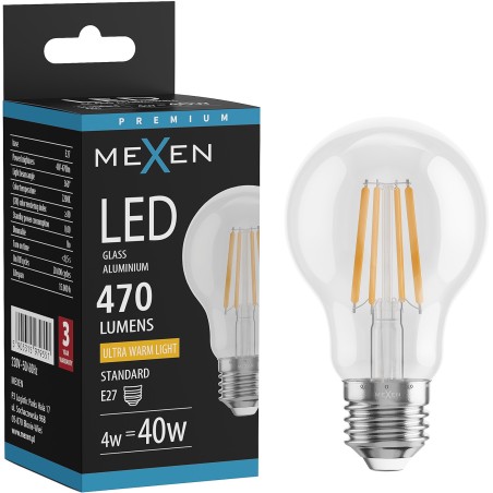 Mexen Vintis LED-Filament-Glühbirne E27, A60, 4W, Warm - 2200K, 470 lm, klar - L150-E27-0422-00