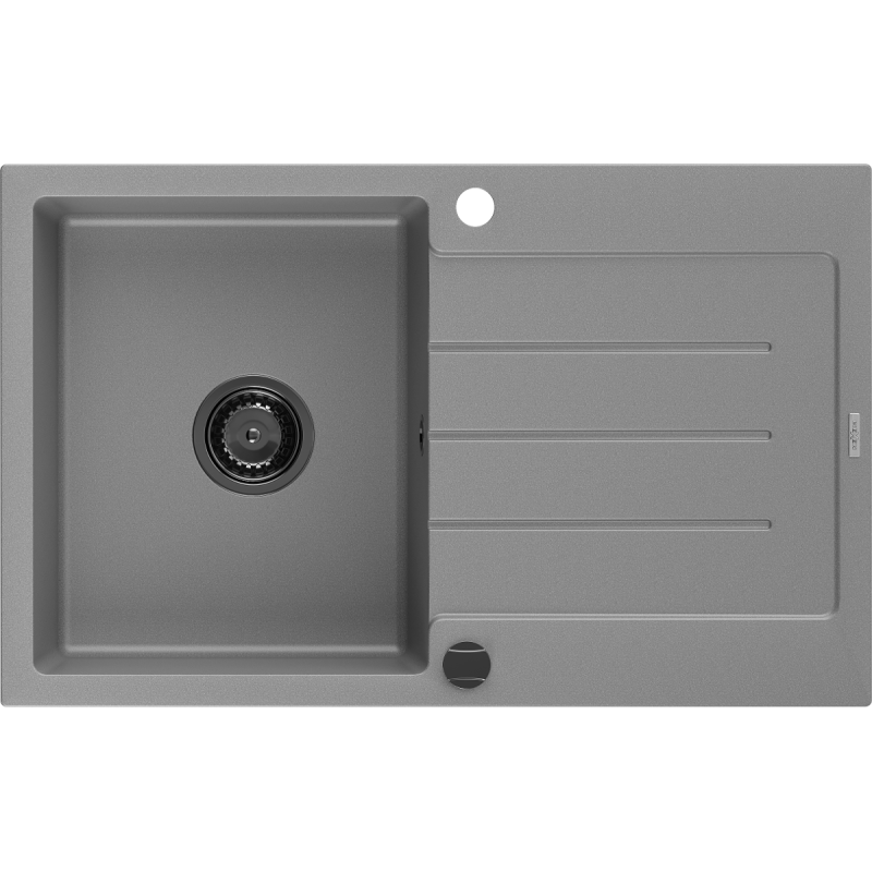 Mexen Bruno Granitspüle 1-Becken mit Abtropffläche 795 x 495 mm, grau, schwarzer Siphon - 6513791010-71-B