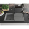 Mexen Bruno Granitspüle 1-Becken mit Abtropffläche 795 x 495 mm, grau, schwarzer Siphon - 6513791010-71-B