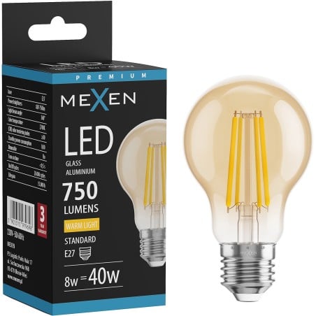 Mexen Vintis LED-Filamentlampe E27, A60, 8W, Warm - 2700K, 750 lm, amber - L150-E27-0822-50 - L150-E27-0827-50