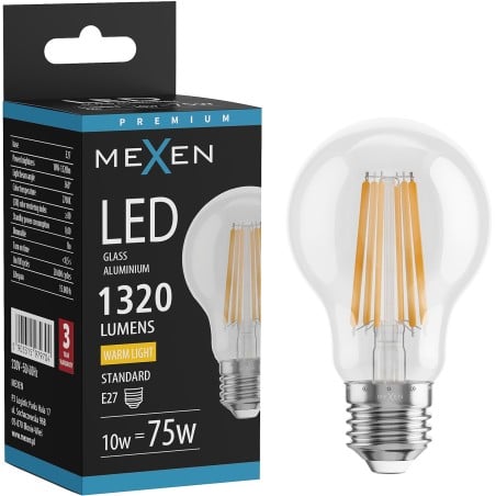 Mexen Vintis LED-Filamentbirne E27, A60, 10W, Warm - 2700K, 1320 lm, klar - L150-E27-1027-00