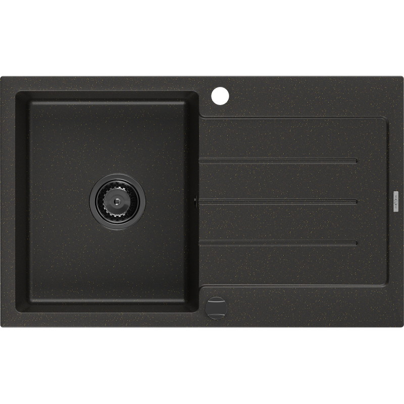 Mexen Bruno granitspüle 1-becken mit abtropffläche 795 x 495 mm, schwarz/gold metallic, siphon schwarz - 6513791010-75-B