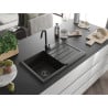 Mexen Bruno Granitspüle 1-beckig mit Abtropffläche 795 x 495 mm, schwarz/gold metallic, schwarzer Siphon - 6513791010-75-B