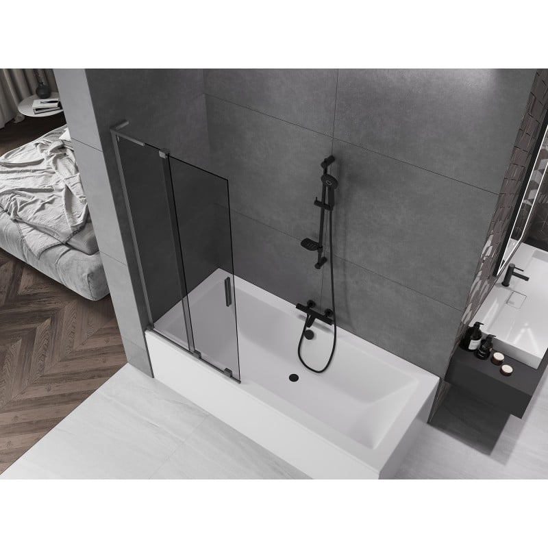 Mexen Velar L Badewannenwand 2-flügelig verschiebbar 85 x 150 cm, graphit, gebürstet Gun Gray - 896-085-003-41-66