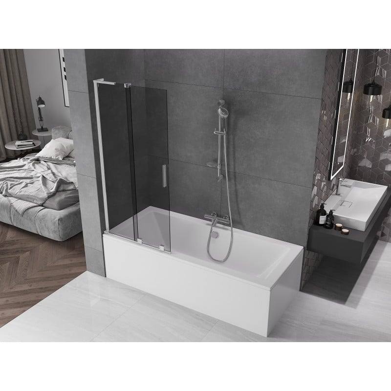 Mexen Velar L Badewannenabtrennung 2-flügelig verschiebbar 85 x 150 cm, Graphit, Chrom - 896-085-003-41-01