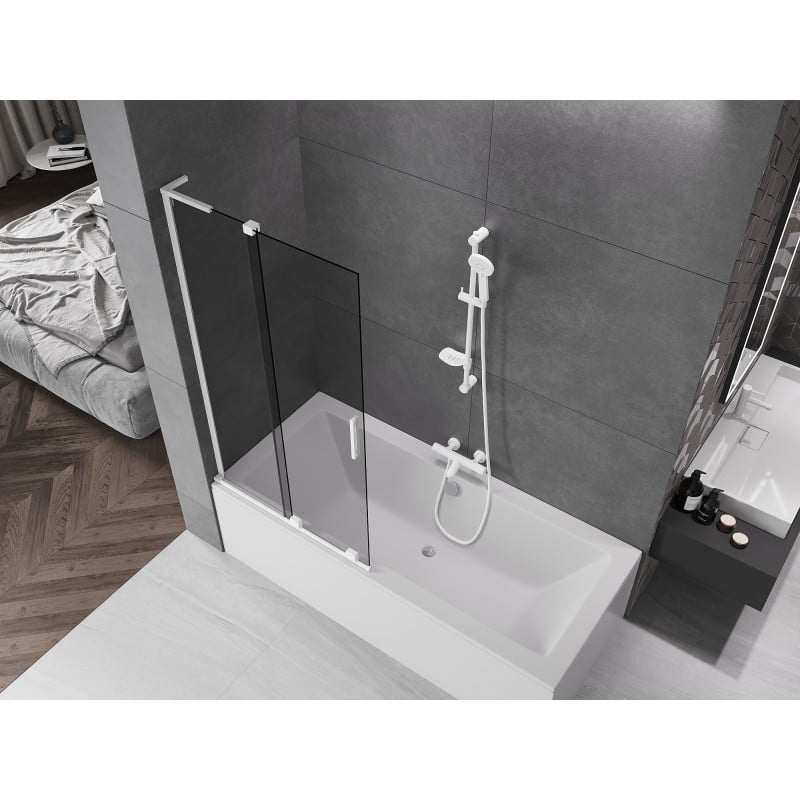 Mexen Velar L Badewannenabtrennung 2-flügelig zum Schieben 90 x 150 cm, grafit, weiß - 896-090-003-41-20