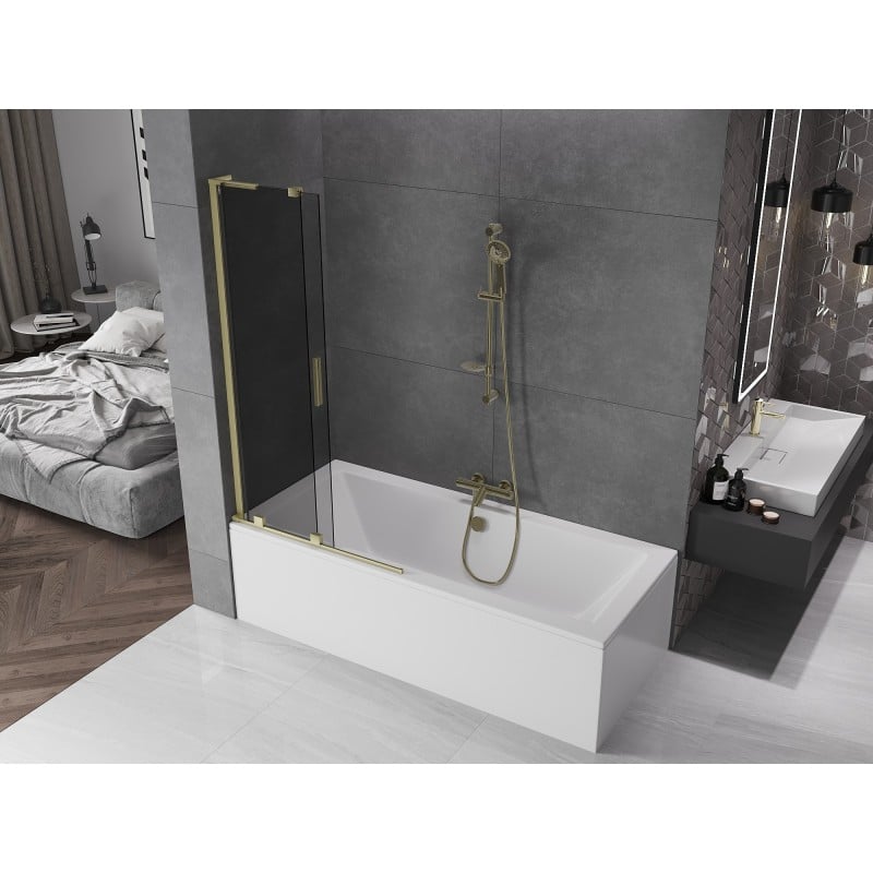 Mexen Velar L Badewannenabtrennung 2-flügelig schiebbar 95 x 150 cm, Graphit, gebürstetes Gold - 896-095-003-41-55