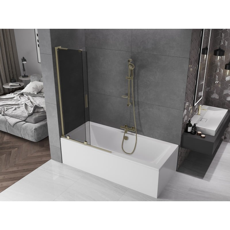 Mexen Velar L Duschabtrennung, 2-flügelig, verschiebbar, 100 x 150 cm, Graphit, Gold - 896-100-003-41-50