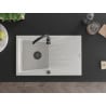 Mexen Cesar Granitspüle 1-beckig mit Abtropffläche 775 x 470 mm, weiß, schwarzer Siphon - 6514771010-20-B