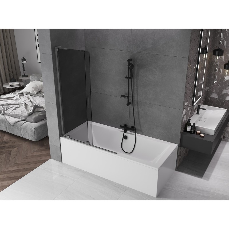 Mexen Velar L Badewannenabtrennung 2-flügelige Schiebetür 110 x 150 cm, graphit, gebürstetes Gun Gray - 896-110-003-41-66