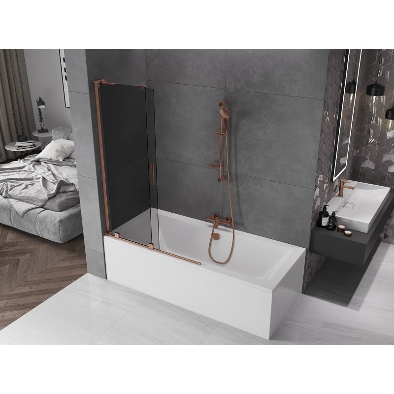 Mexen Velar L Badewannenabtrennung 2-flügelig verschiebbar 110 x 150 cm, Graphit, Roségold - 896-110-003-41-60