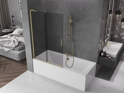Mexen Velar L Badewannenwand 2-flügelig verschiebbar 110 x 150 cm, graphit, gold gebürstet - 896-110-003-41-55
