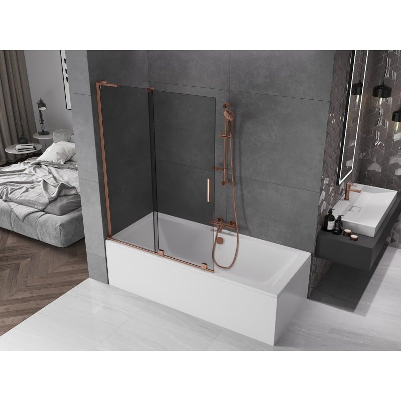 Mexen Velar L Duschabtrennung 2-flügelig, verschiebbar 120 x 150 cm, Graphit, Roségold - 896-120-003-41-60