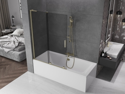 Mexen Velar L Badewannenabtrennung 2-flügelig verschiebbar 120 x 150 cm, graphit, gold - 896-120-003-41-50