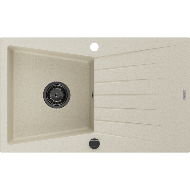 Mexen Cesar Granitspüle 1-Becken mit Abtropffläche 775 x 470 mm, beige, schwarzer Siphon - 6514771010-69-B