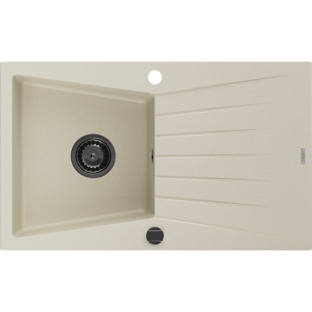 Mexen Cesar Granitspüle 1-Becken mit Abtropffläche 775 x 470 mm, beige, schwarzer Siphon - 6514771010-69-B