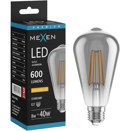 Mexen Vintis LED-Filamentlampe E27, ST64, 8W, Warm - 2200K, 600 lm, Rauch - L152-E27-0822-70
