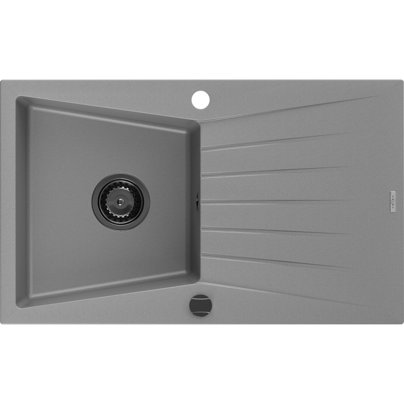 Mexen Cesar Granitspüle 1-beckig mit Abtropffläche 775 x 470 mm, grau, schwarzer Siphon - 6514771010-71-B