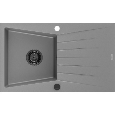Mexen Cesar Granitspüle 1-Becken mit Abtropffläche 775 x 470 mm, grau, schwarzer Siphon - 6514771010-71-B