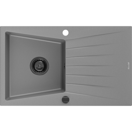 Mexen Cesar Granitspüle 1-beckig mit Abtropffläche 775 x 470 mm, grau, schwarzer Siphon - 6514771010-71-B