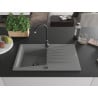 Mexen Cesar Granitspüle 1-Becken mit Abtropffläche 775 x 470 mm, grau, schwarzer Siphon - 6514771010-71-B