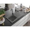 Mexen Cesar Granitspüle 1-Becken mit Abtropffläche 775 x 470 mm, grau, schwarzer Siphon - 6514771010-71-B
