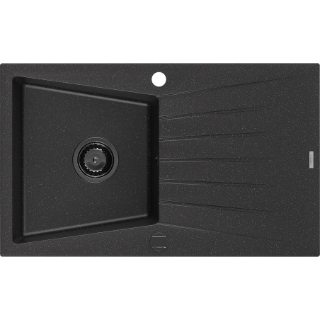 Mexen Cesar Granitspüle 1-Becken mit Abtropffläche 775 x 470 mm, schwarz/silber Metallic, schwarzer Siphon - 6514771010-73-B