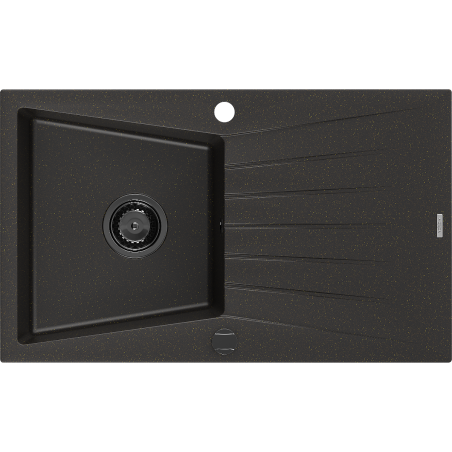 Mexen Cesar Granitspüle 1-Becken mit Abtropffläche 775 x 470 mm, schwarz/gold metallisch, schwarzer Siphon - 6514771010-75-B