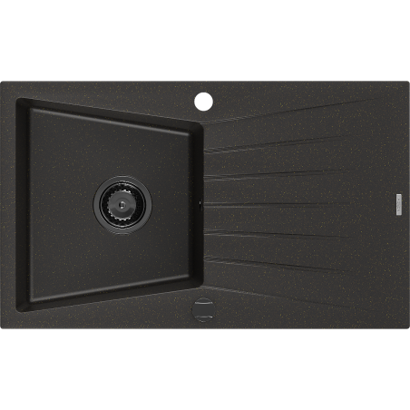 Mexen Cesar Granitspüle 1-Becken mit Abtropffläche 775 x 470 mm, schwarz/goldener Metallic, schwarzes Siphon - 6514771010-75-B