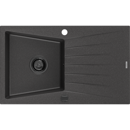 Mexen Cesar Granitspüle 1-beckig mit Abtropffläche 775 x 470 mm, schwarz gesprenkelt, schwarzer Siphon - 6514771010-76-B