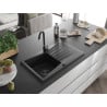 Mexen Cesar Granitspüle 1-Becken mit Abtropffläche 775 x 470 mm, schwarz, schwarzer Siphon - 6514771010-77-B